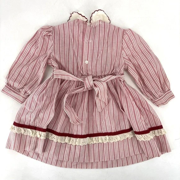 Vintage Polly Flinders Dress Smocked Child Baby 2T Red Lace Embroidered - Picture 9 of 12